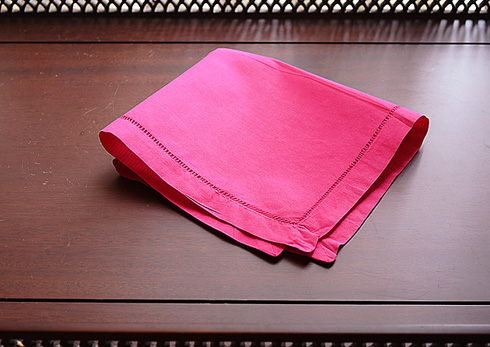 Hemstitch Handkerchief with Pink Peacock colored - Click Image to Close